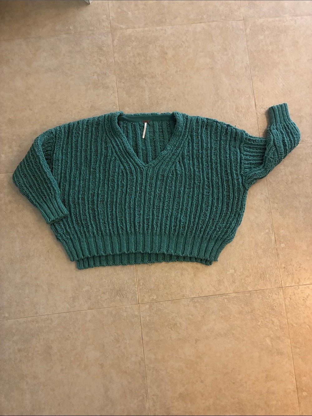 Free People Teal Cunky Ribbed V-Neck Sweater Size XS/S